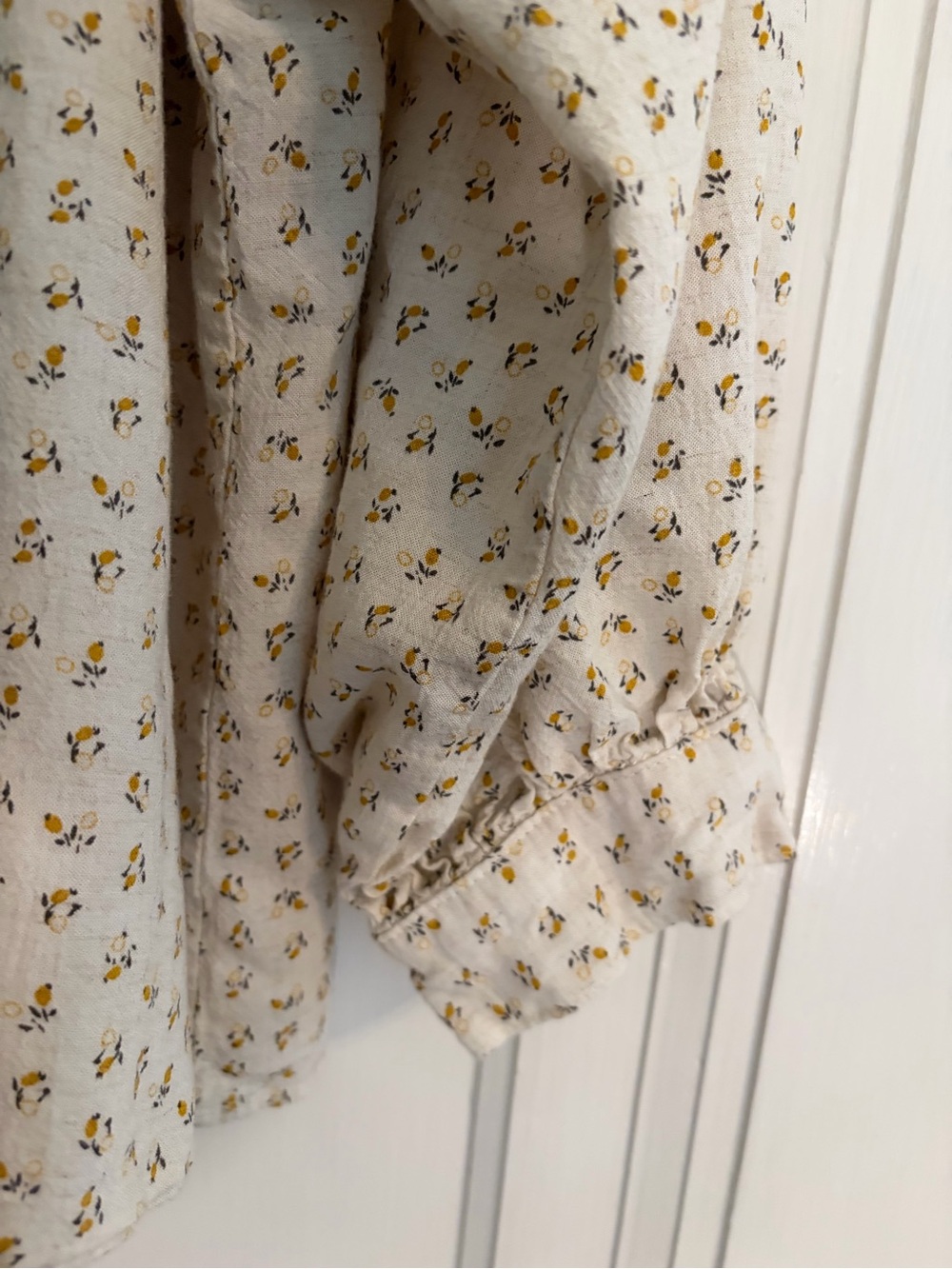In Loom Boho Cream Floral Peasant Blouse with Mustard Trim - Picture 4 of 11